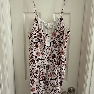 LOFT White Romper with Burgundy Floral Print